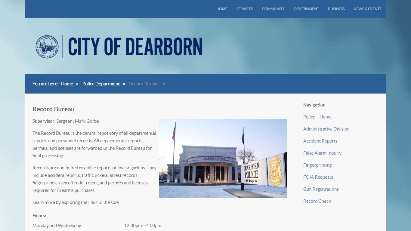 Record Bureau - City of Dearborn
