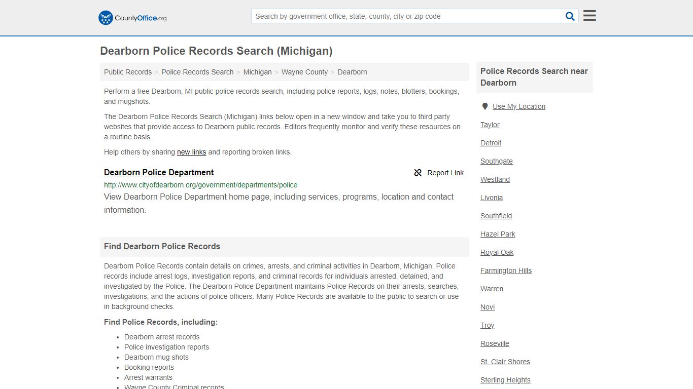 Police Records Search - Dearborn, MI (Accidents & Arrest Records)
