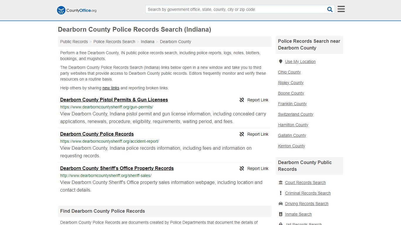 Dearborn County Police Records Search (Indiana) - County Office